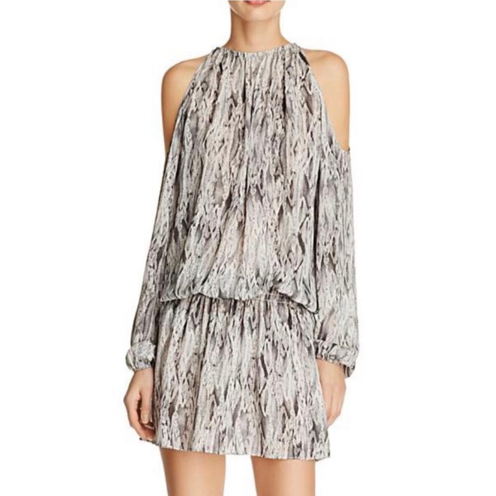 Ramy Brook Lauren Cold Shoulder Long Sleeve Snake Print Silk Blouson Mini Dress